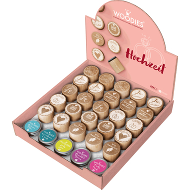 COLOP Woodies Display Hochzeit 151332 25 Stempel, 5 Kissen