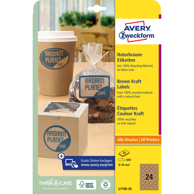 AVERY ZWECKFORM Etiquettes 40mm L7105-25 brun 600 piéces