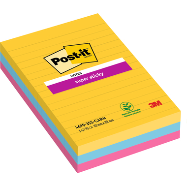POST-IT SuperSticky Carnival 152x101mm 46903SSCA 3 colori, rigato 3x90 fogli