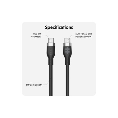 HYPER Câble chargeur USB Silicone USB-C - USB-C 1.5 m