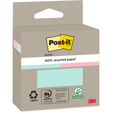 POST-IT Bloc-notes recycl. 76x76mm 6820R-2LM rosa et vert 2x100 flls.