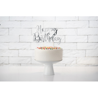 PARTYDECO Caketopper 22.5cm KPT11-018M Joyeux anniversaire argent