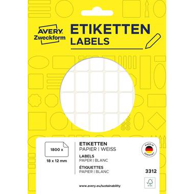 AVERY ZWECKFORM Universaletiketten 18x12mm 3312 weiss 1800 Stk./25 Bl.