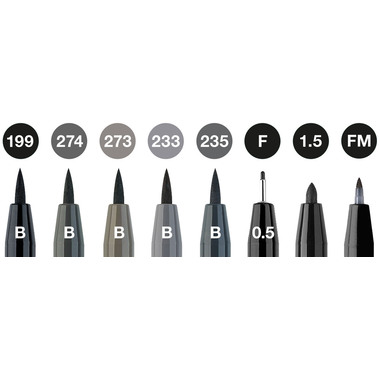 FABER-CASTELL Artist Pen Tuschestift 167171 grau, schwarz 8 Stk.