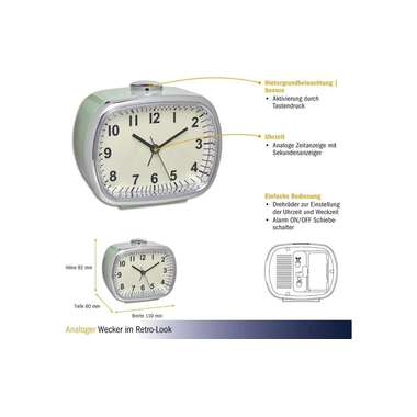 TFA Dostmann Analoger Wecker Retro, Mint