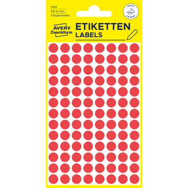 AVERY ZWECKFORM Markierungspunkte 8mm 3589 Rot, ablösbar 4 Blatt