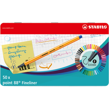 STABILO Fineliner Point 88 0.4mm 8850-6 étui en metal 50 pcs.