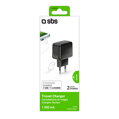 Caricabatterie da viaggio con porta USB 1.000 mAh