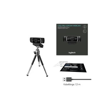 Logitech Webcam C922 Pro Stream, with tripod, Full HD 1080p, USB