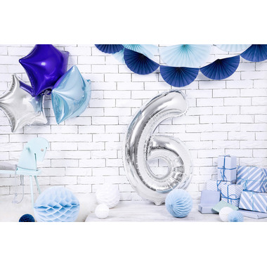 PARTYDECO Folienballon Ziffer 6 86cm FB1M-6-018 silber