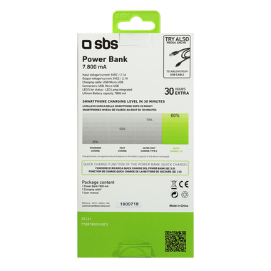 Batterie externe à charge rapide, lampe de poche, 7800 mAh