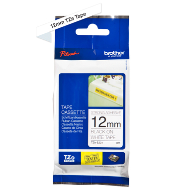 PTOUCH Nastro, strong/adh.nero/bianco TZe-S231 PT-300 12 mm