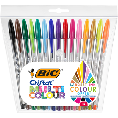 BIC Stylo à bille Cristal 0.42mm 964899 15 couleurs
