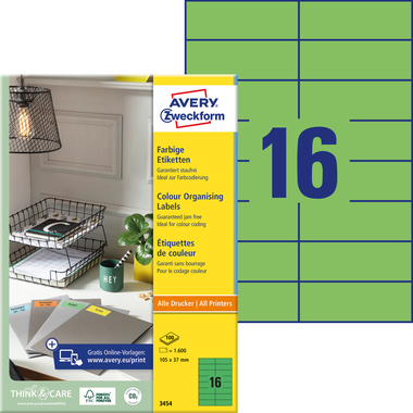 AVERY ZWECKFORM Etiquettes 105×37mm 3454 vert 1600 pcs.