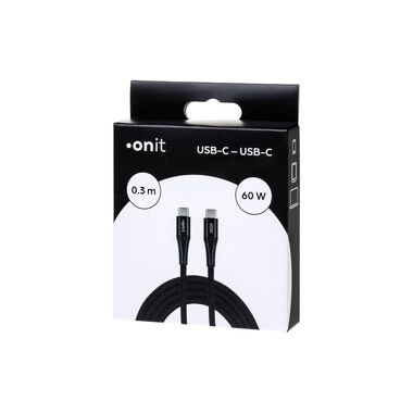 onit USB 3.0-Kabel 60 W, USB-C - USB-C, 0.3 m, Schwarz