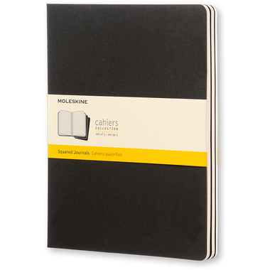 MOLESKINE Notizheft Cahier XL 25x19cm 705021 kariert, schwarz 3 Stück