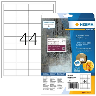 HERMA Folienetiketten 48,3x25,4mm 4690 weiss 1100 St./25 Blatt