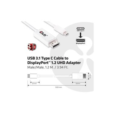 Club 3D Câble USB type C - DisplayPort, 1.2 m