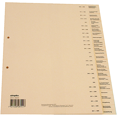 SIMPLEX Bauabrechnungsregister A4 28141 braun DE 26-teilig