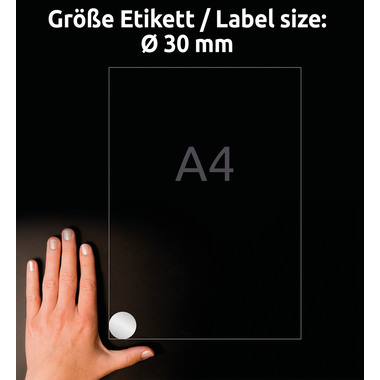 AVERY ZWECKFORM Typenschild Label 30mm L612920 silber,rund 960 Stück/20 Blatt