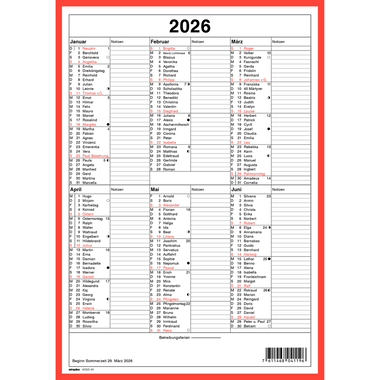 SIMPLEX Cal. a muro c. onomastico 2026 4032340.26 6M/1P rosso/bianco TE A4