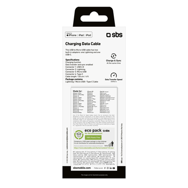 USB to Micro-USB Cable with Lightning and USB-C Adaptors