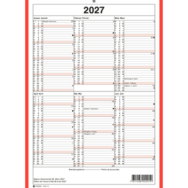 SIMPLEX Calendario a muro 2027 4032040.27 6M/1P rosso/bianco TE/FR A4