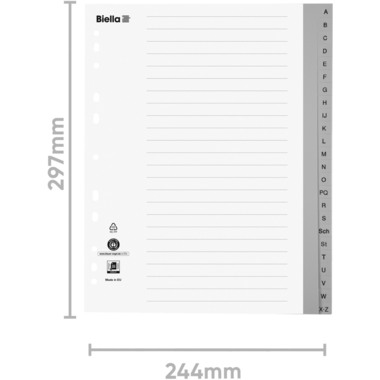 BIELLA Répertoires PP A4+ 47842400U gris A-Z 24 pcs.