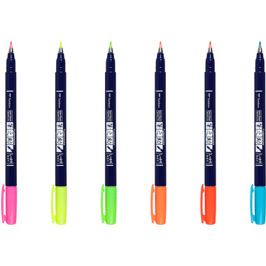 TOMBOW Kalligraphie Set WS-BH-6P Fudenosuke, 6 Farben Neon