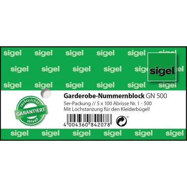 SIGEL Blocco guardaroba GN500 num.1-500,2fbg,ass.,5x100 fl.