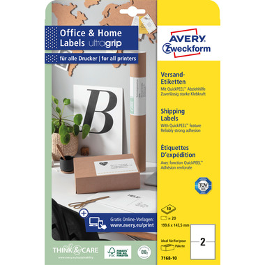 AVERY ZWECKFORM Etiketten 143.5x199.6mm 7168-10 weiss, perm. 10 Blatt/2 Stk.