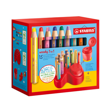 STABILO Crayons couleur Woody 3 in 1 8802-15-01 Set de table, 15 pièces ass.