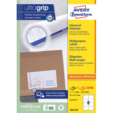 AVERY ZWECKFORM Etiquettes 97×67,7mm 3660-200 blanc 1760 pcs./200+20 flls.