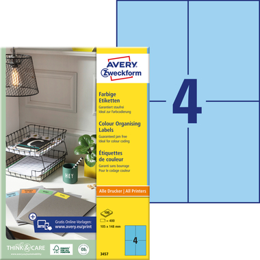 AVERY ZWECKFORM Etiquettes 105x148mm 3457 Universel, bleu 10fl./4pc.