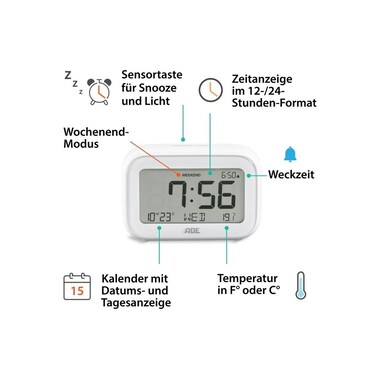 ADE Digitalwecker mit Temperaturanzeige