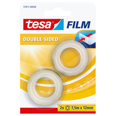 TESA Ruban adhés.tesafilm 12mmx7.5m 579110000 transp.,double-f.Blister 2pcs.