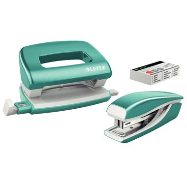 LEITZ Perforateur/Agrafeuse WOW 55612051 glace bleu, Bundle 10 feuilles