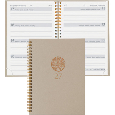 BIELLA Agenda Memento Natural 2027 858692250027U 1S/2P gris clair 10.1x14.2cm