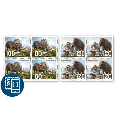 Série de blocs de quatre «Géants de l’ère glaciaire» Série de blocs de quatre (8 timbres, valeur d'affranchissement CHF 8.80), gommé, non oblitéré