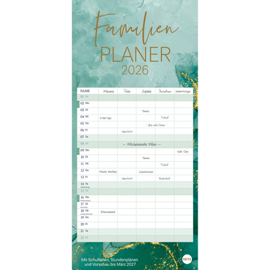 HEYE Familienplaner Watercolor 2026 23447+26 1M/1S DE 5 Spalten 21x45cm