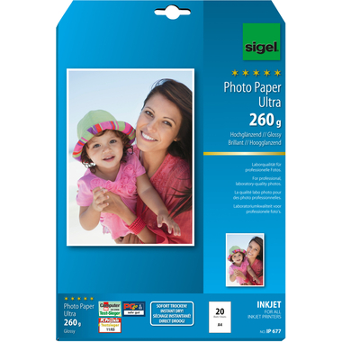 SIGEL InkJet Photo Paper A4 IP677 260g,glossy, bianco 20 fogli