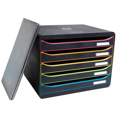 EXACOMPTA Schubladenbox Big-Box Plus 308914D schwarz/Harlekin, 5 Schubl.