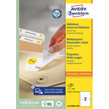 AVERY ZWECKFORM Etiketten 199,6x143,5mm L4734REV1 weiss 200 Stück