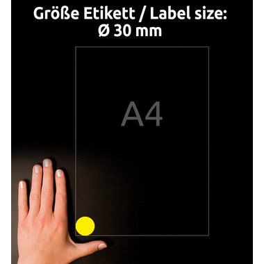 AVERY ZWECKFORM Typenschild Labels 30mm L612820 gelb, rund 960 Stück/20 Blatt