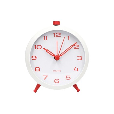 KARLSSON Wecker Button Retro Weiss mit leuchtendem Scharlachrot