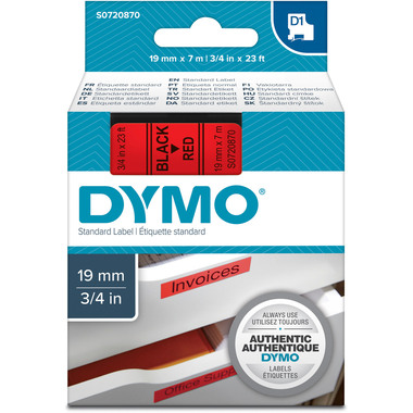 DYMO Ruban D1 S0720870 noir/rouge 19mm/7m