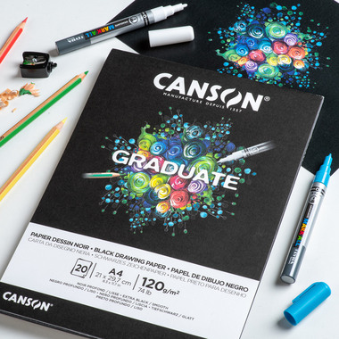 CANSON Graduate Zeichenpapier A4 400110386 20 Blatt, schwarz, 120g
