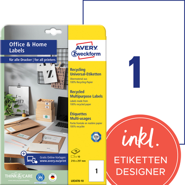 AVERY ZWECKFORM Etiquettes 297x210mm LR3478-10 blanc, perm. 10 flls./1 pcs.