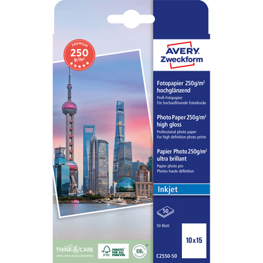 AVERY ZWECKFORM InkJet Fotopapier 10x15cm C2550-50 250g, glossy 50 feuilles