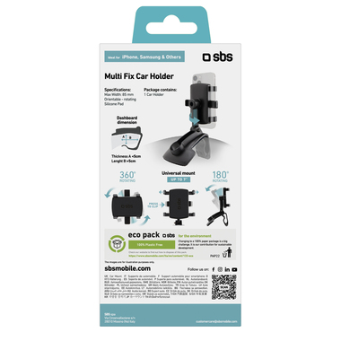 Swivel car mount with clip for dashboard, mirror, sun visor